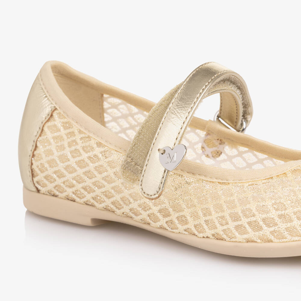 Monnalisa-Girls Gold Mesh & Leather Ballerina Pumps | Childrensalon Outlet