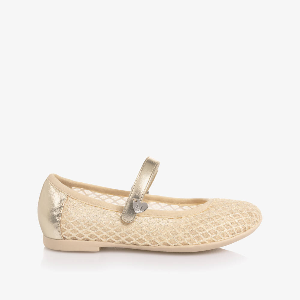 Monnalisa-Girls Gold Mesh & Leather Ballerina Pumps | Childrensalon Outlet