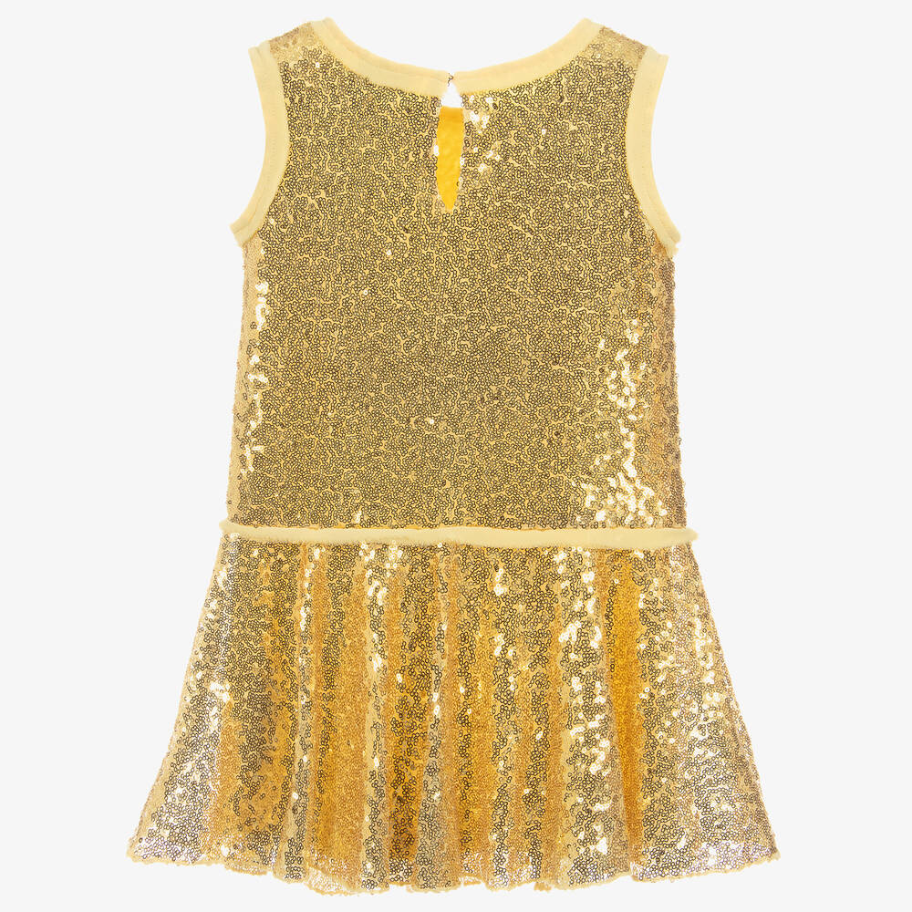 Monnalisa - Girls Gold Sequined Dress | Childrensalon Outlet