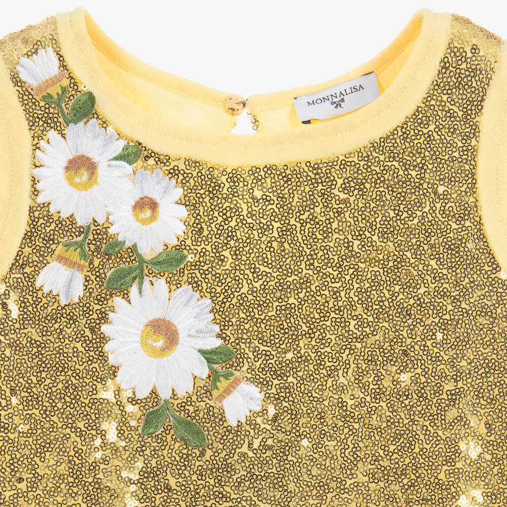 Monnalisa-Girls Gold Sequined Dress | Childrensalon Outlet