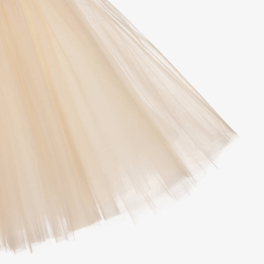 Monnalisa-Girls Gold Sequinned Lace & Tulle Dress | Childrensalon Outlet