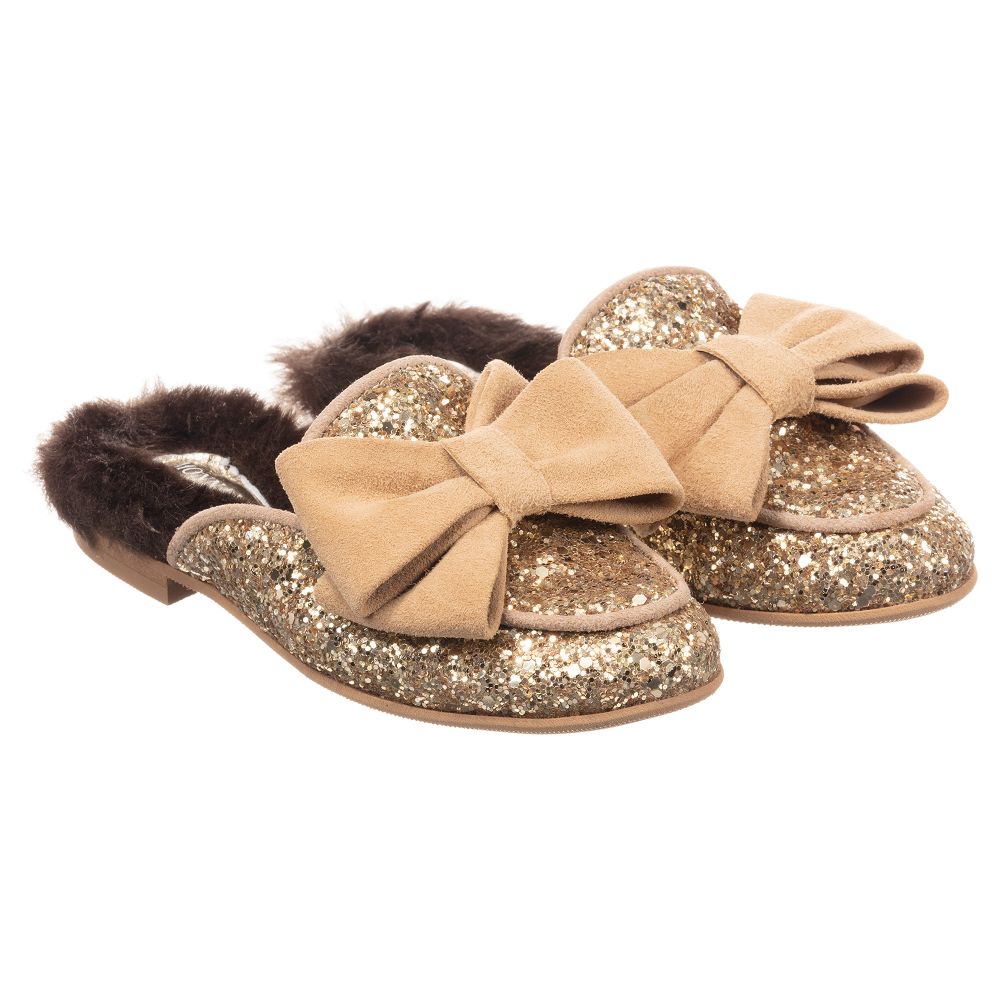 Monnalisa - Girls Gold Slip-On Shoes | Childrensalon