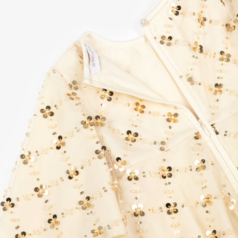 Monnalisa-Girls Gold Tulle & Sequin Dress | Childrensalon Outlet