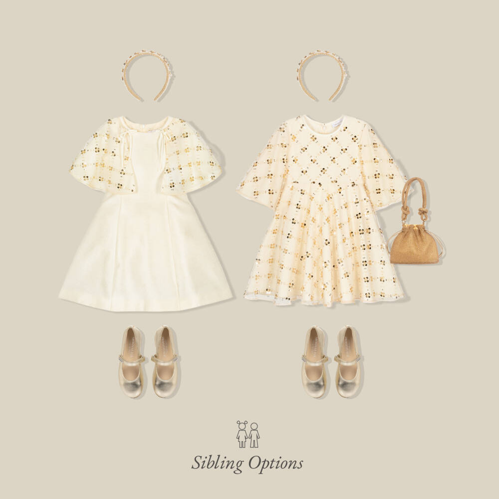 Monnalisa-Girls Gold Tulle & Sequin Dress | Childrensalon Outlet
