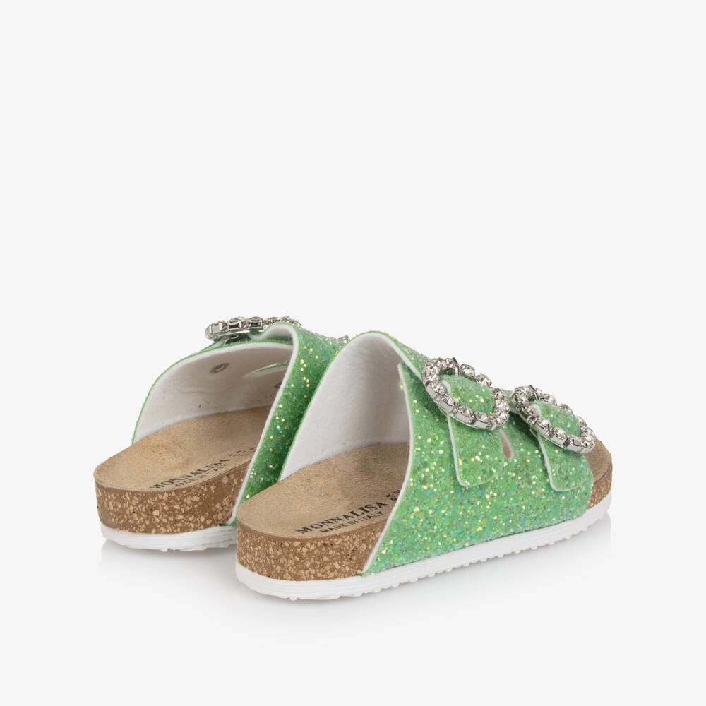 Monnalisa-Girls Green Glitter Sandals with Diamanté Buckles | Childrensalon Outlet