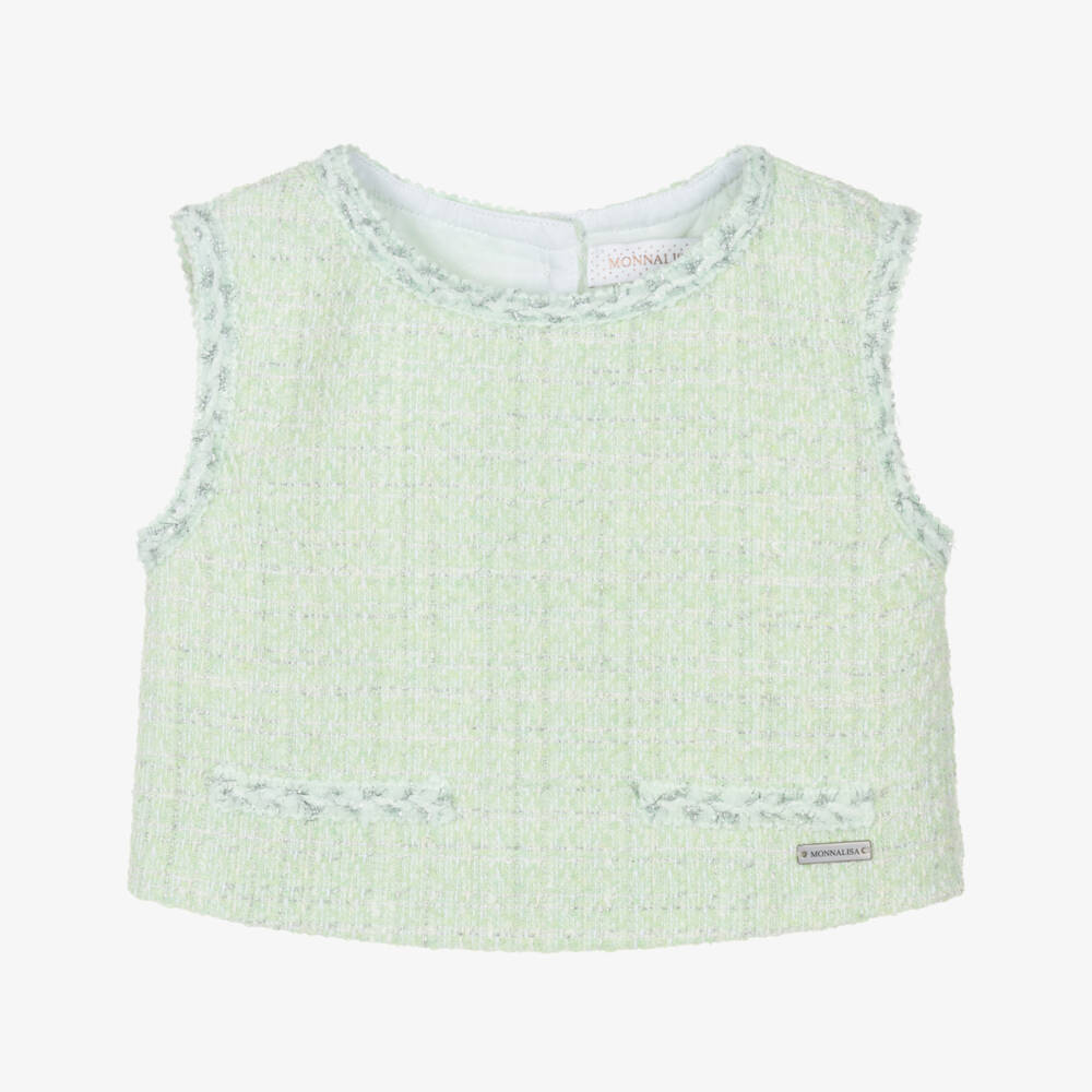 Monnalisa Chic-Girls Green & Silver Tweed Sleeveless Top | Childrensalon Outlet