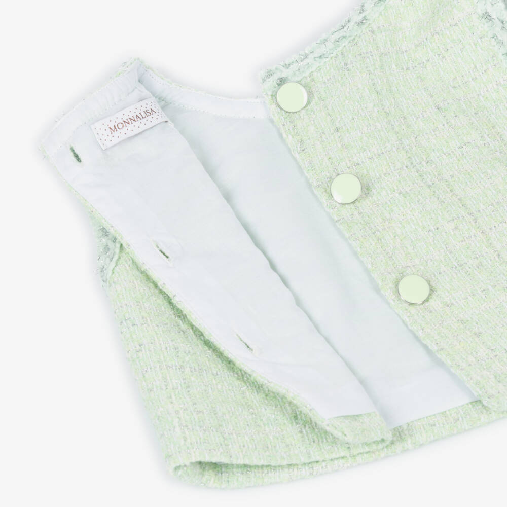 Monnalisa Chic-Girls Green & Silver Tweed Sleeveless Top | Childrensalon Outlet