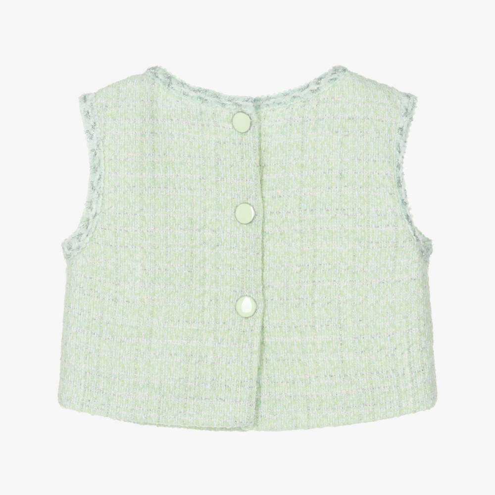 Monnalisa Chic-Girls Green & Silver Tweed Sleeveless Top | Childrensalon Outlet