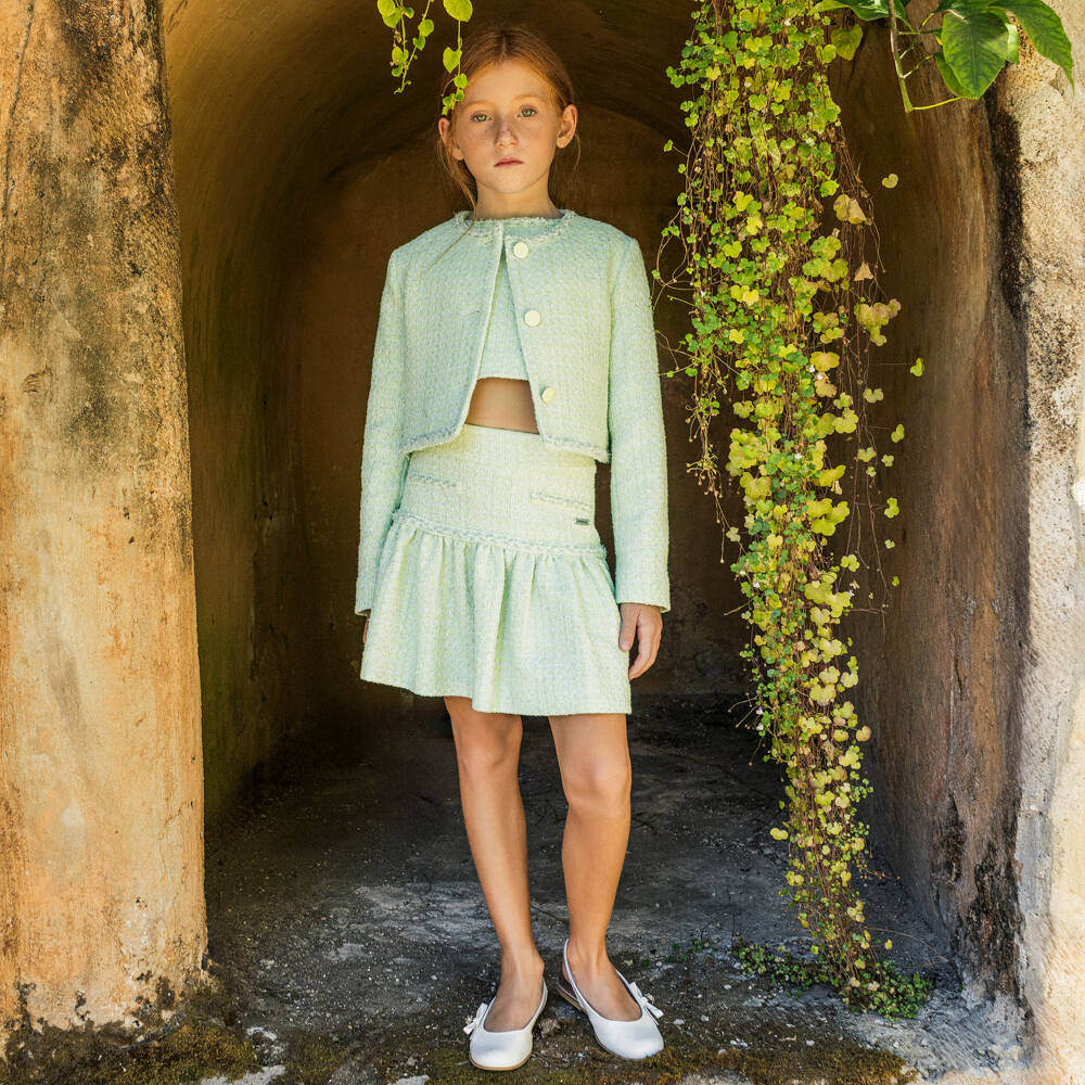 Monnalisa Chic-Girls Green & Silver Tweed Sleeveless Top | Childrensalon Outlet
