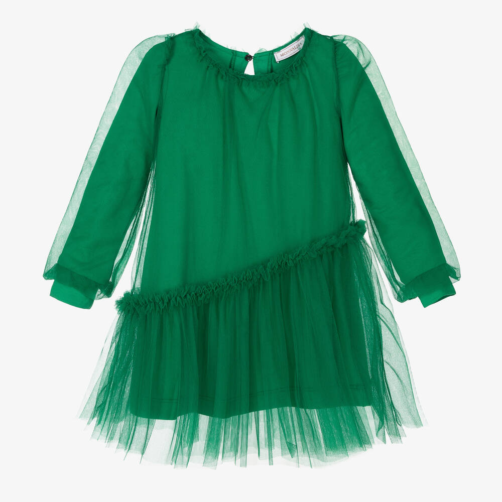 Monnalisa - Girls Green Tulle & Jersey Dress | Childrensalon