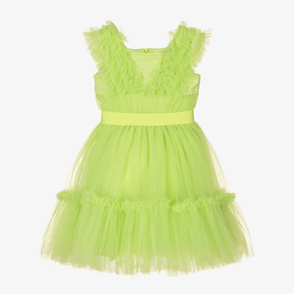 Monnalisa-Girls Green Tulle Ruffle Dress | Childrensalon Outlet