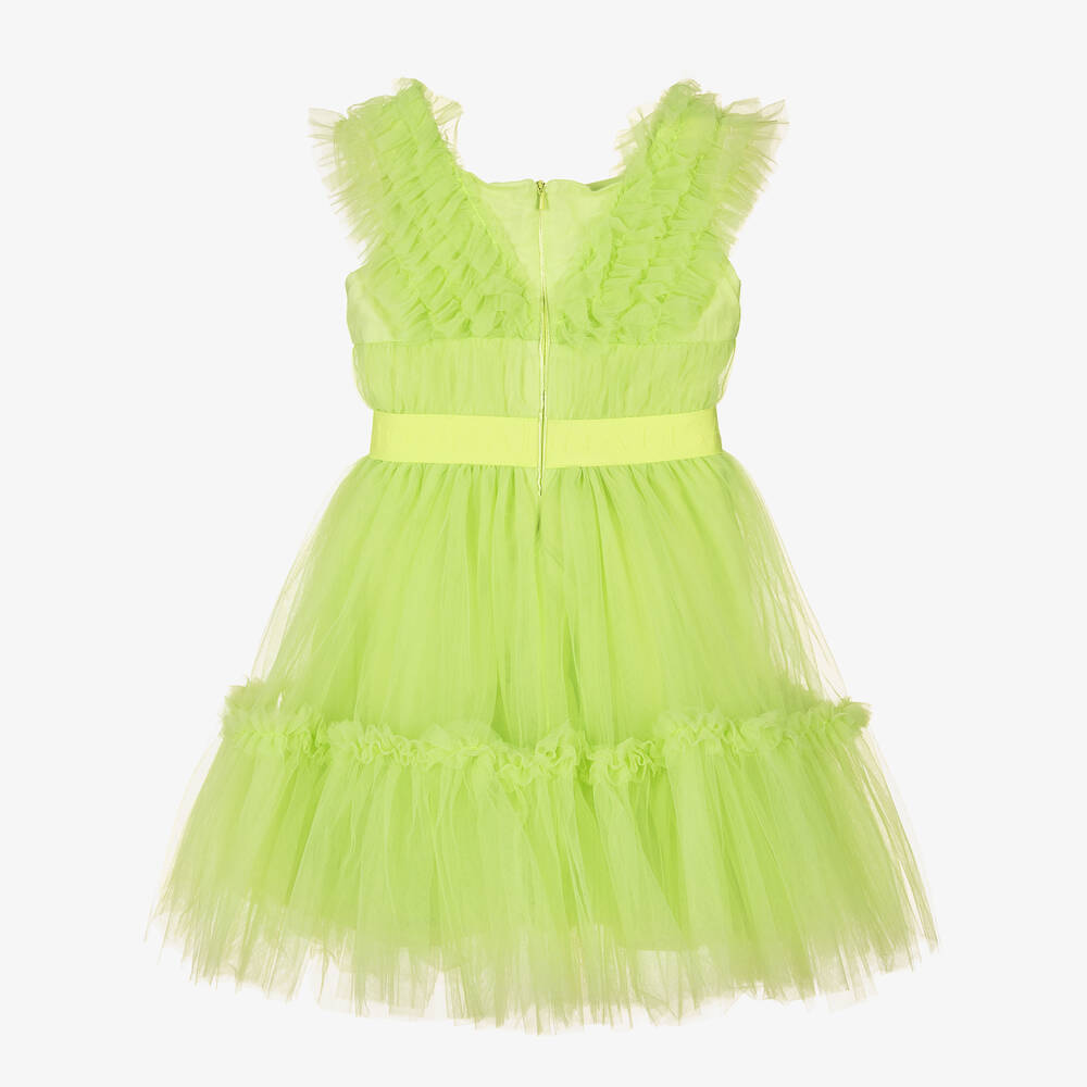 Monnalisa-فستان تول لون أخضر مزين بكشكش | Childrensalon Outlet