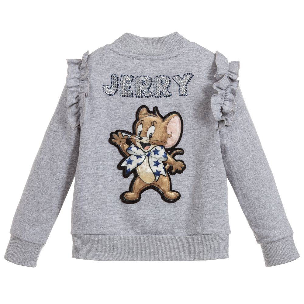 Monnalisa-Girls Grey Cotton Zip-Up Top | Childrensalon Outlet
