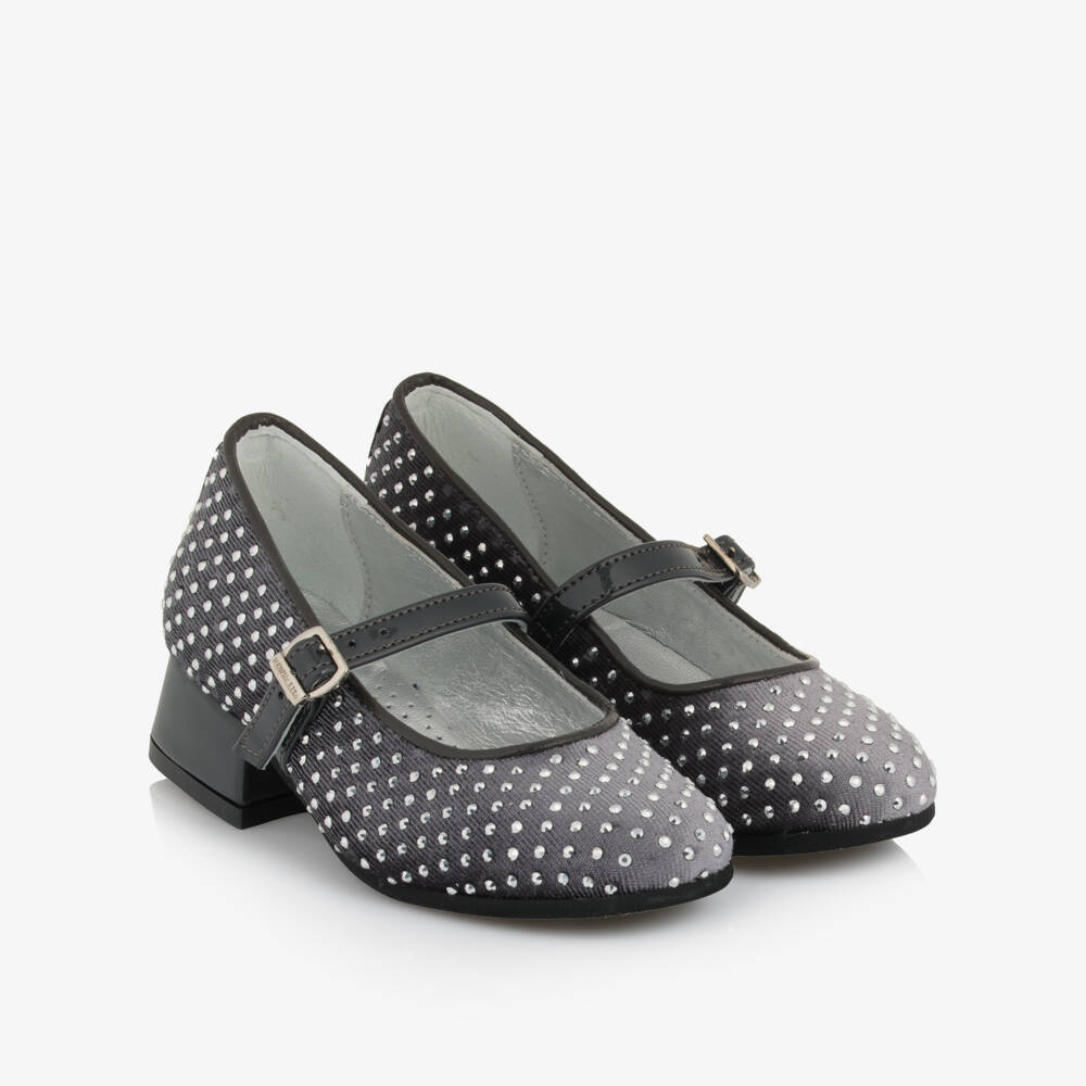 Monnalisa-Girls Grey DiamantÃ© Heeled Ballerina Shoes | Childrensalon Outlet