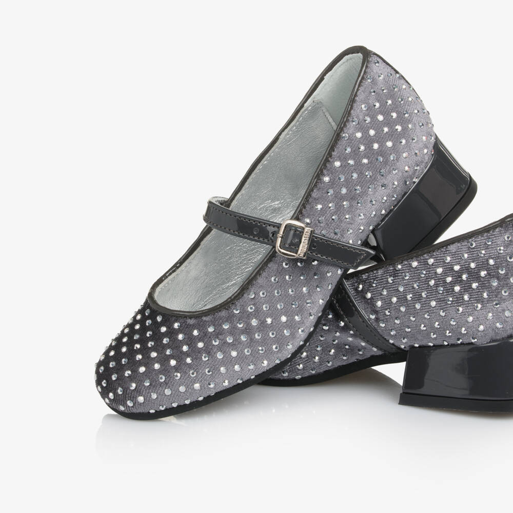 Monnalisa-Girls Grey Diamanté Heeled Ballerina Shoes | Childrensalon Outlet