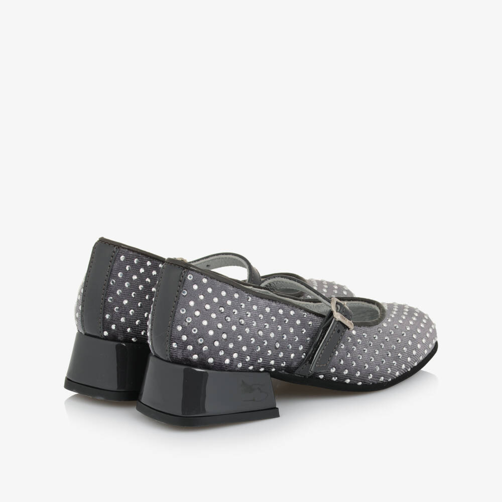 Monnalisa-Girls Grey Diamanté Heeled Ballerina Shoes | Childrensalon Outlet