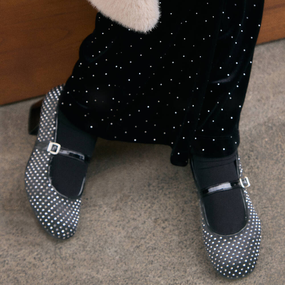 Monnalisa-Girls Grey Diamanté Heeled Ballerina Shoes | Childrensalon Outlet