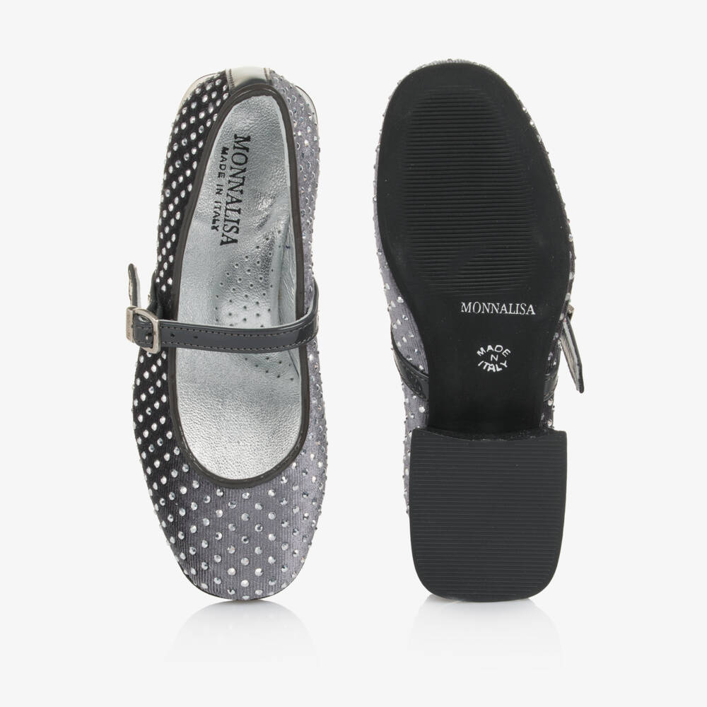 Monnalisa-Girls Grey Diamanté Heeled Ballerina Shoes | Childrensalon Outlet