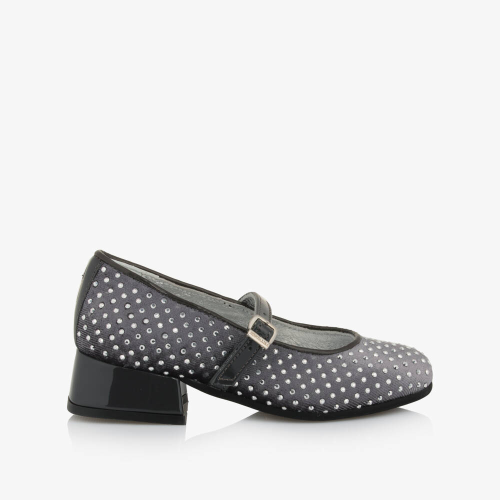 Monnalisa-Girls Grey Diamanté Heeled Ballerina Shoes | Childrensalon Outlet