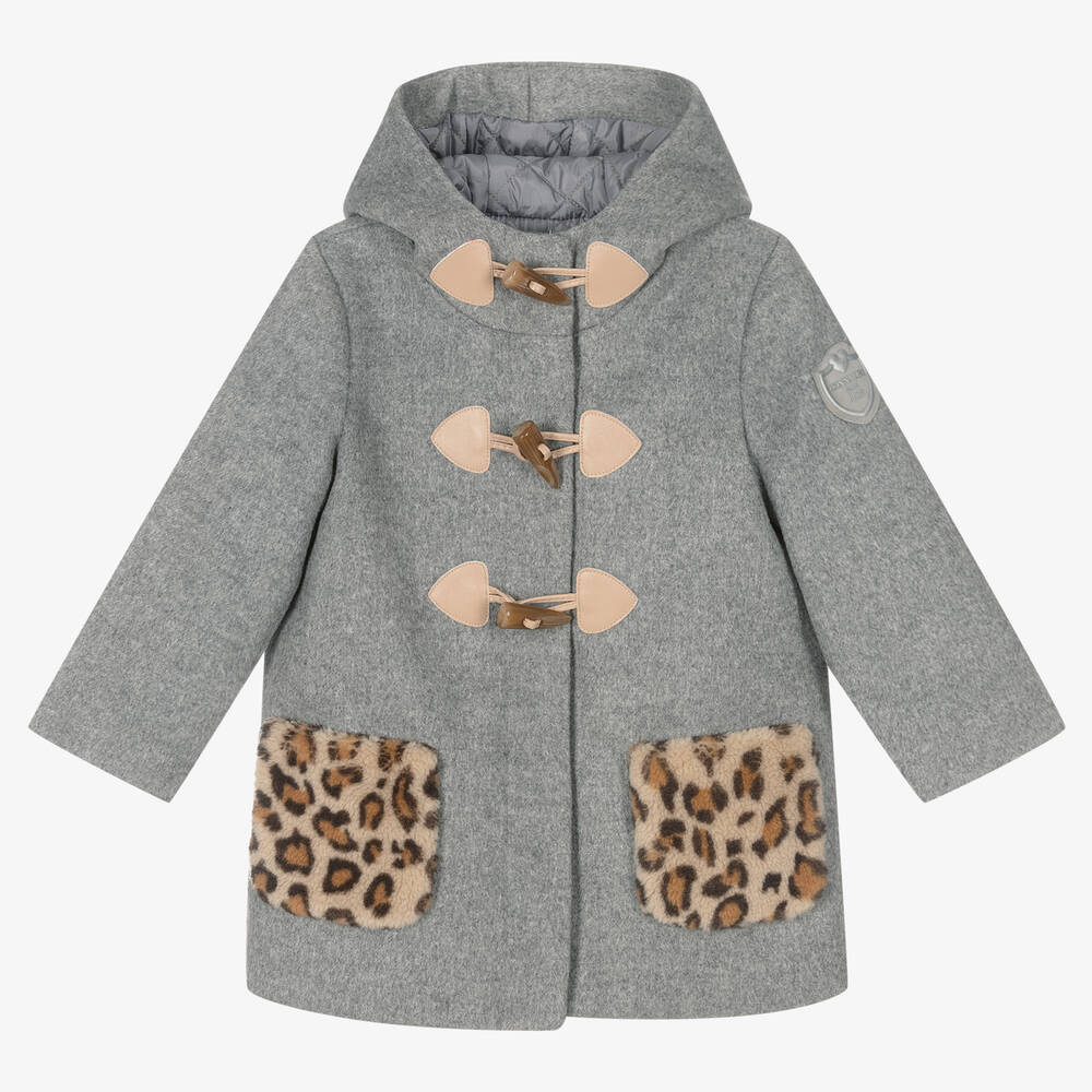 Monnalisa - Girls Grey Duffle Coat | Childrensalon