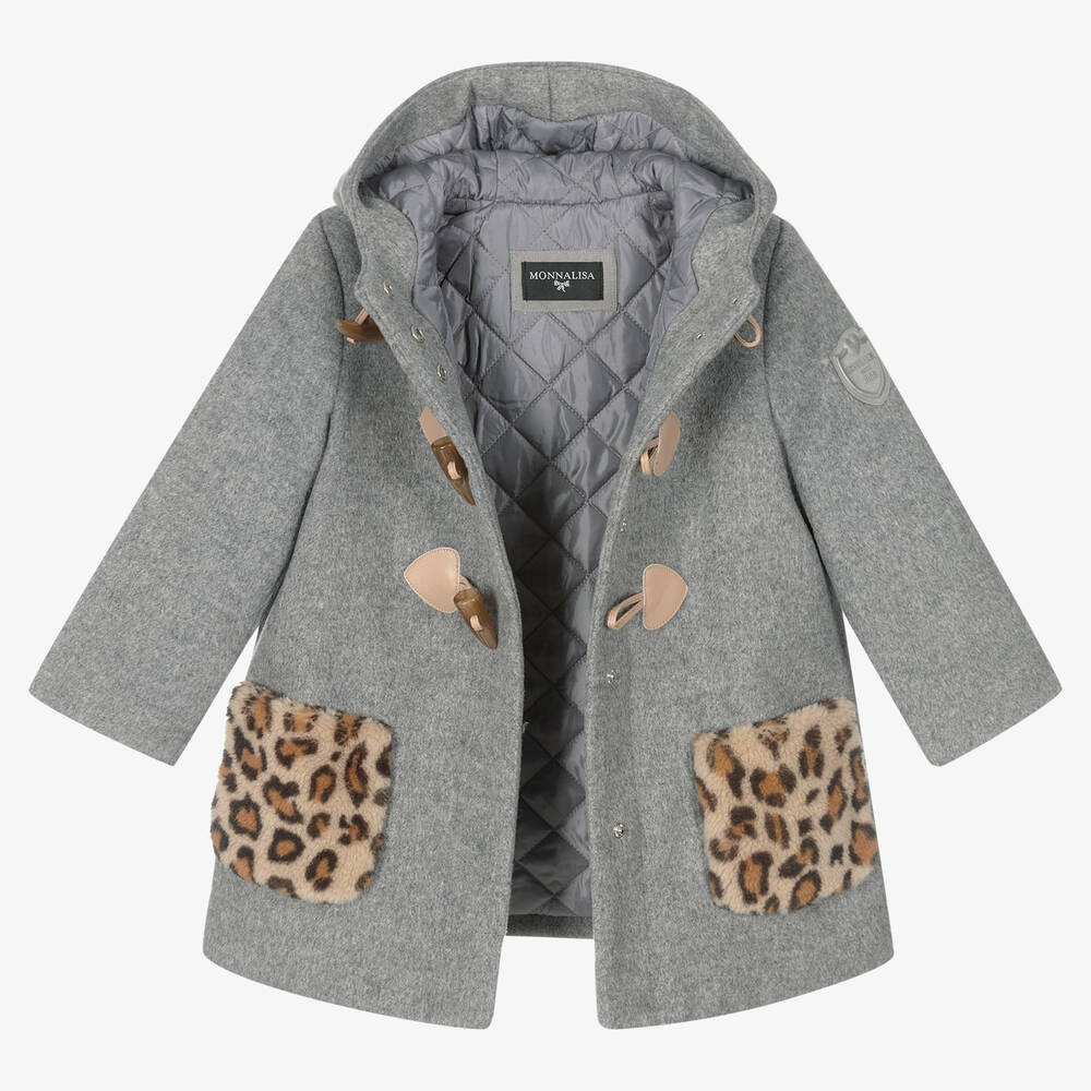Monnalisa-Girls Grey Duffle Coat | Childrensalon Outlet