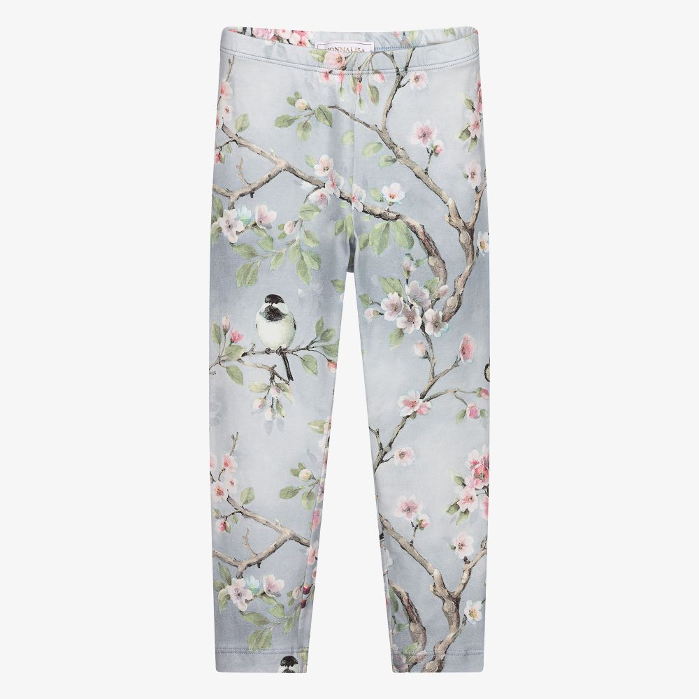 Monnalisa-Girls Grey Floral Leggings | Childrensalon Outlet