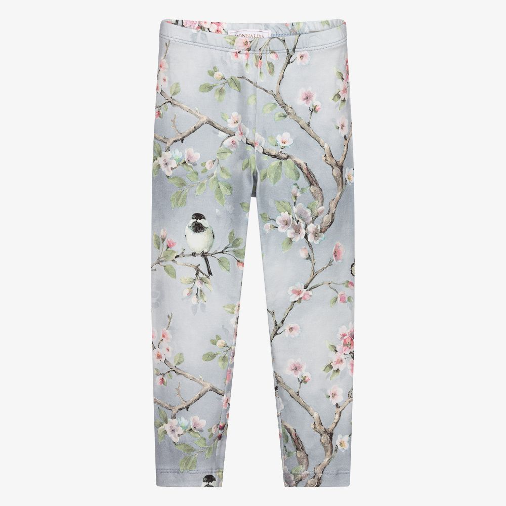 Monnalisa - Graue Leggings mit Blumen-Print (M) | Childrensalon