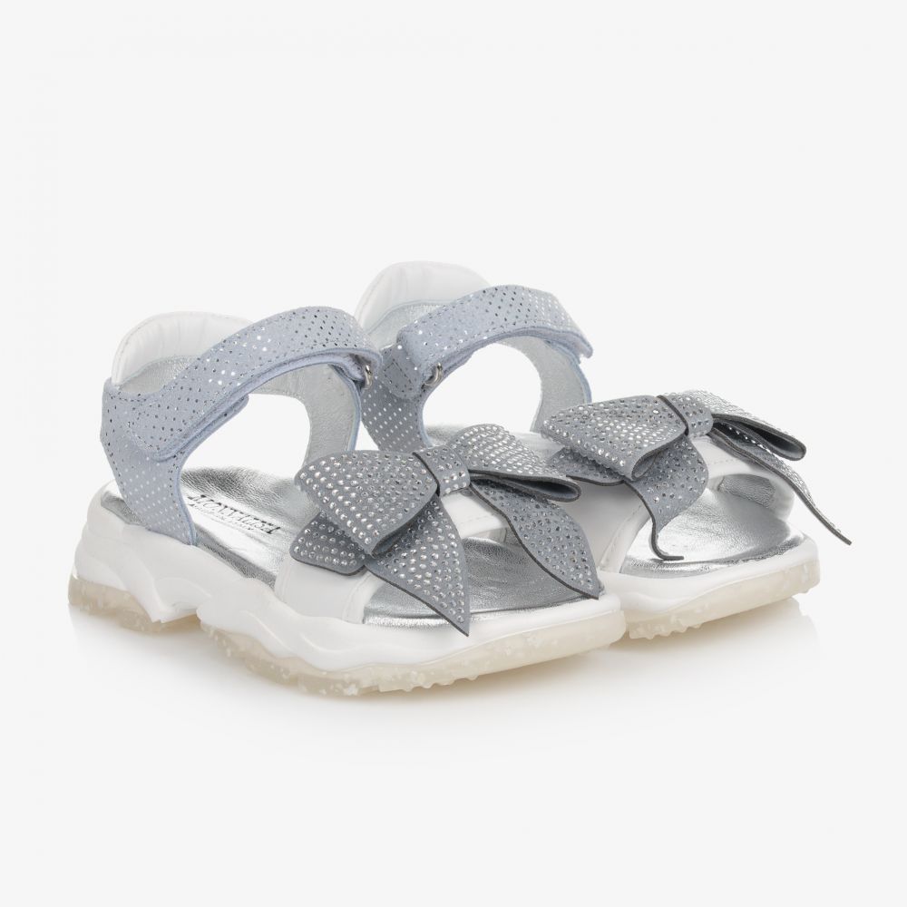 Monnalisa - Girls Grey Leather Sandals  | Childrensalon