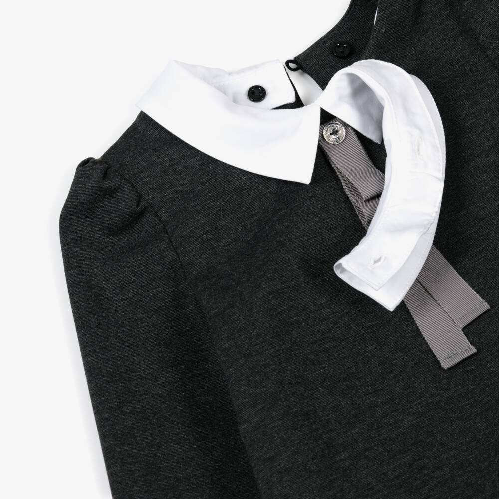 Monnalisa-Girls Grey Milano Jersey Dress with White Collar | Childrensalon Outlet