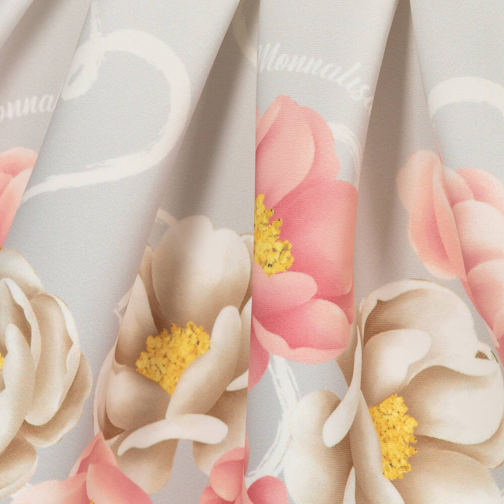 Monnalisa-Серая юбка из неопрена с розовыми цветами | Childrensalon Outlet