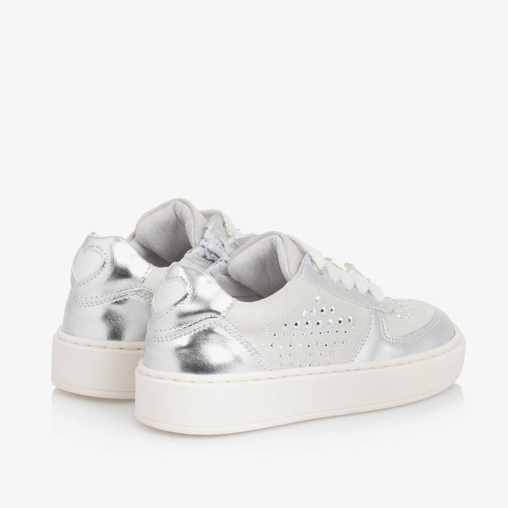 Monnalisa-Girls Grey & Silver Leather Trainers | Childrensalon Outlet