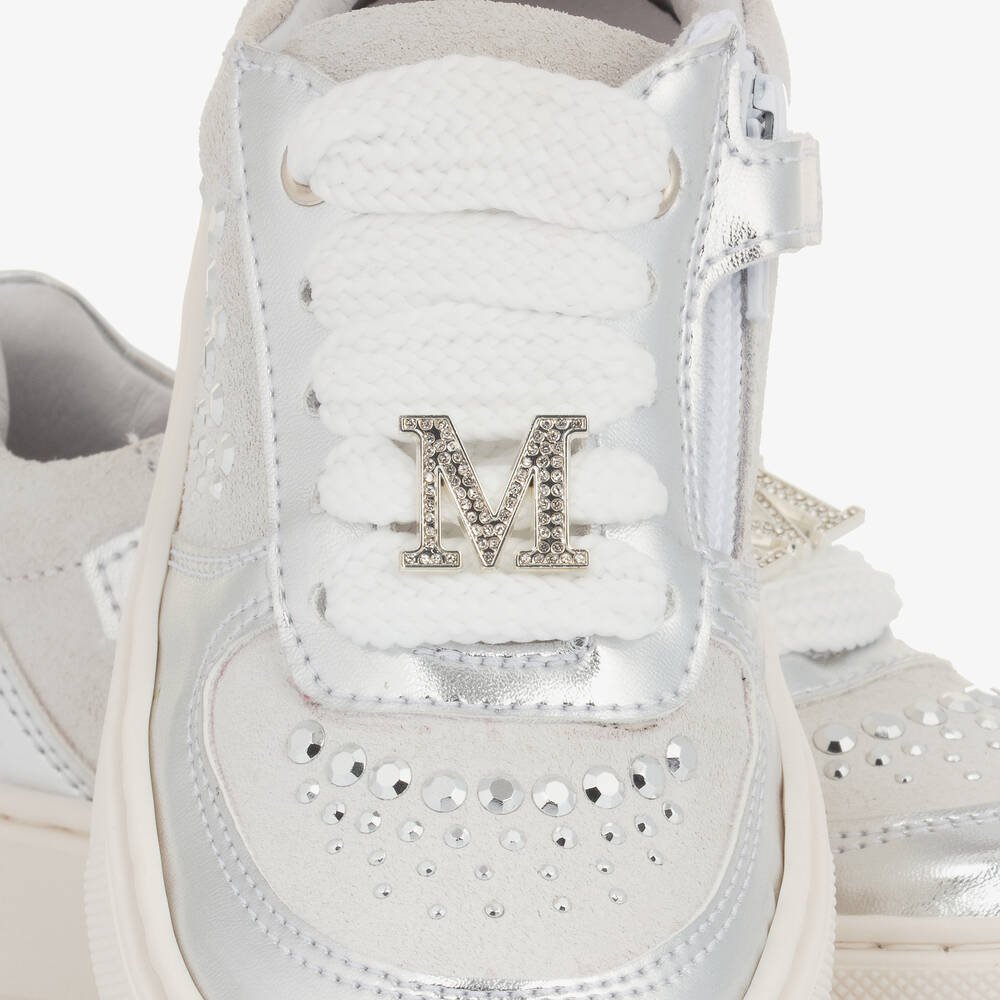 Monnalisa Girls Grey Silver Leather Trainers