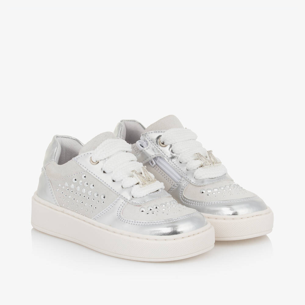 Girls Grey Silver Leather Trainers