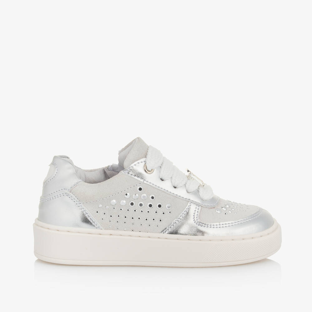 Monnalisa-Girls Grey & Silver Leather Trainers | Childrensalon Outlet