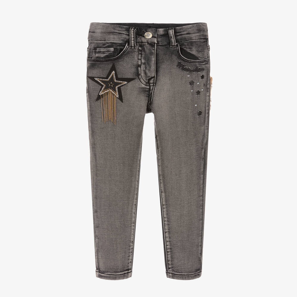 Monnalisa - Graue Sterne-Baumwoll-Jeans (M) | Childrensalon