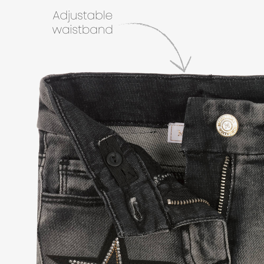 Monnalisa-Girls Grey Star Cotton Jeans | Childrensalon Outlet