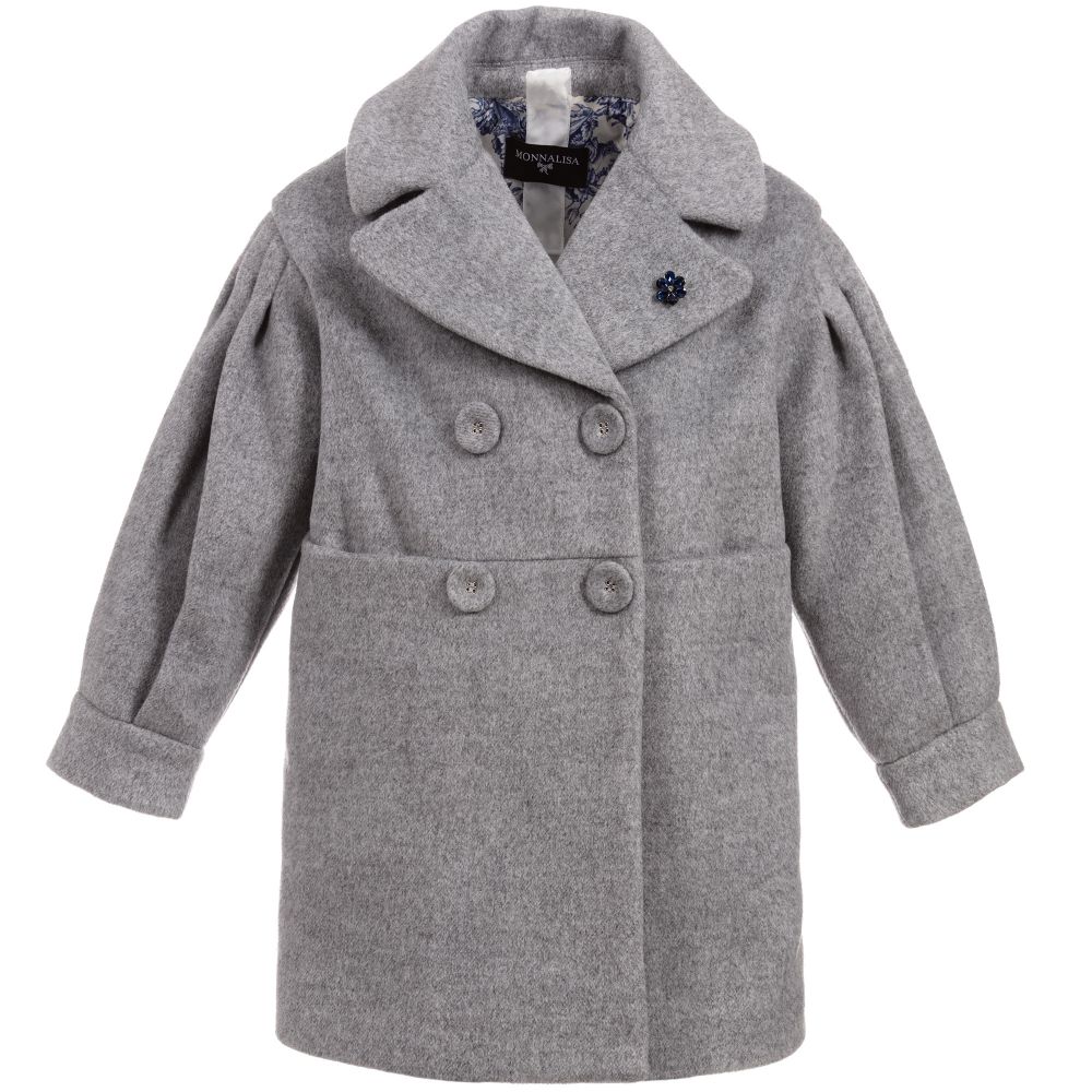 Monnalisa Chic - Girls Grey Wool Blend Coat | Childrensalon