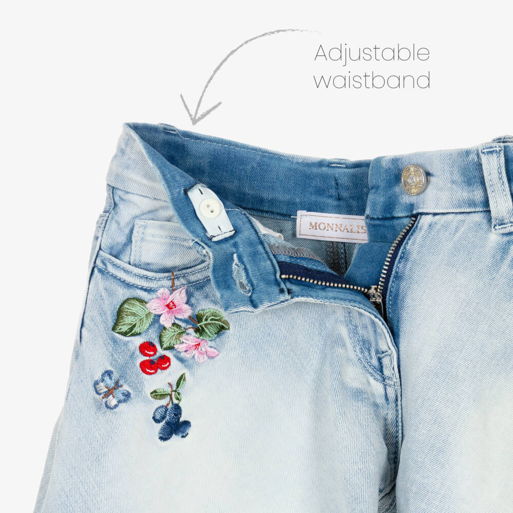 Monnalisa-Джинсовые шорты с вышивкой индиго для девочек | Childrensalon Outlet