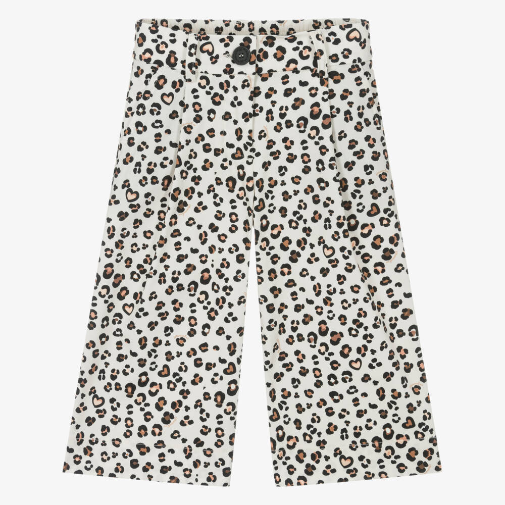 Monnalisa-Girls Ivory Animal Pattern Twill Pants | Childrensalon Outlet