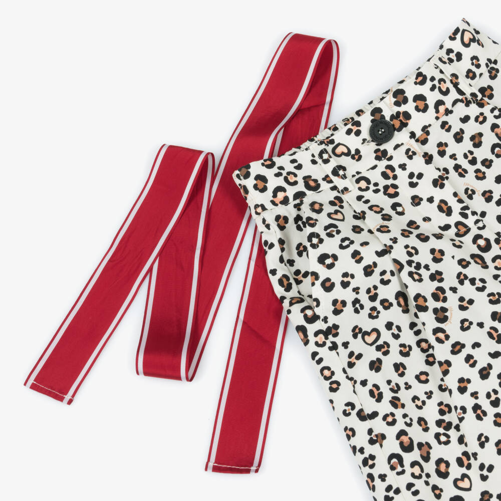 Monnalisa-Girls Ivory Animal Pattern Twill Pants | Childrensalon Outlet