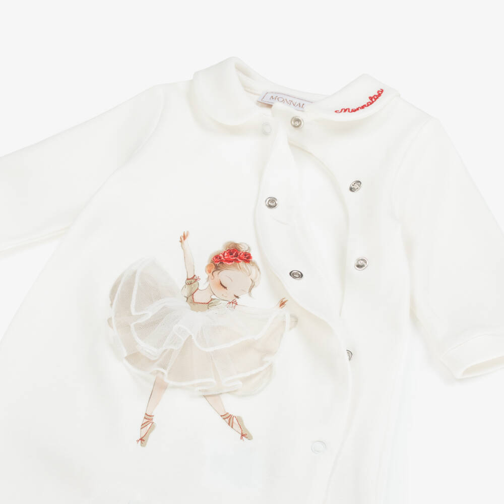 Monnalisa-Кремовый хлопковый боди для девочек с балериной | Childrensalon Outlet