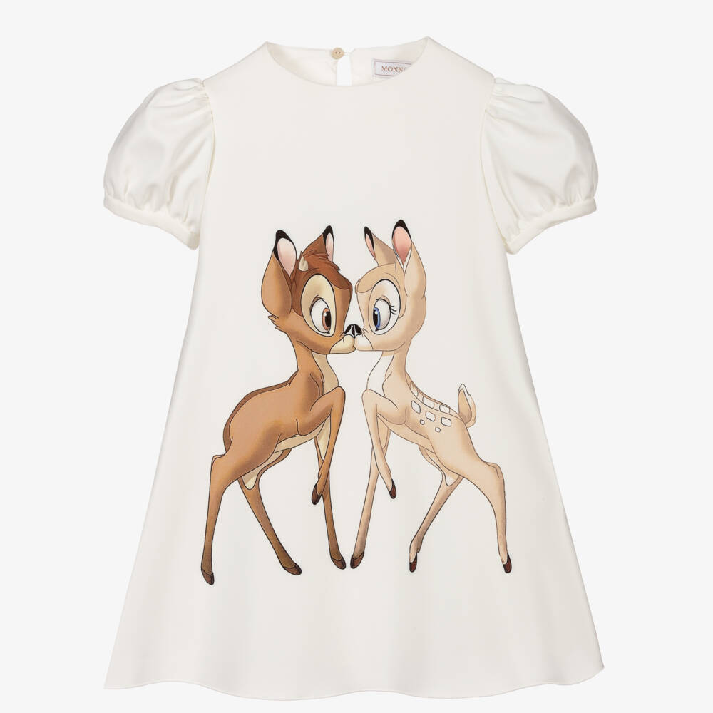 Monnalisa-Girls Ivory Bambi Print Dress | Childrensalon Outlet
