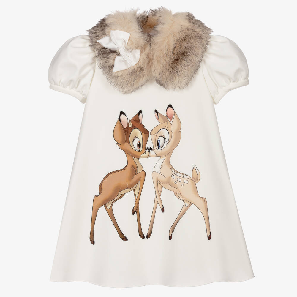 Monnalisa-Girls Ivory Bambi Print Dress | Childrensalon Outlet