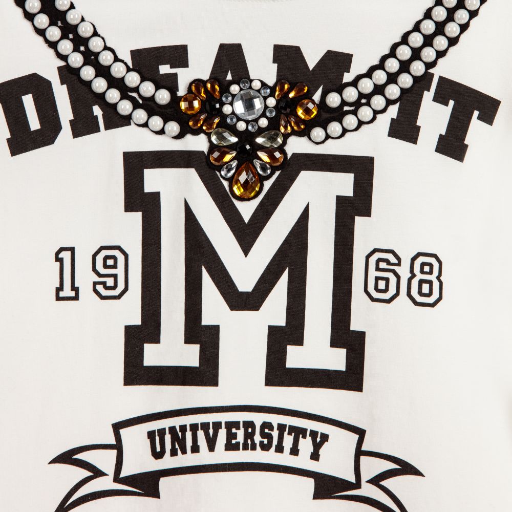 Monnalisa-Girls Ivory Beaded Cotton Top | Childrensalon Outlet