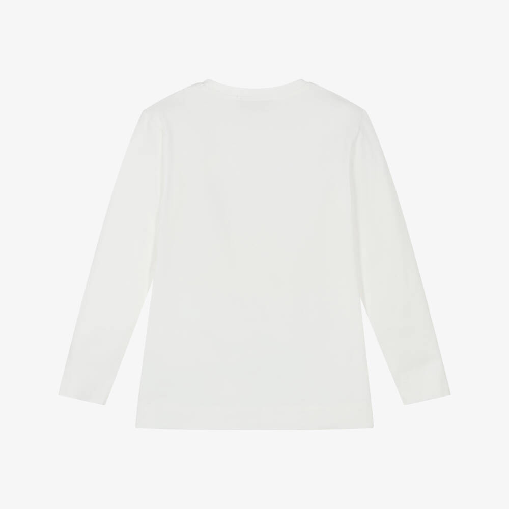 Monnalisa-Кремовая хлопковая футболка с медвежонком для девочек | Childrensalon Outlet