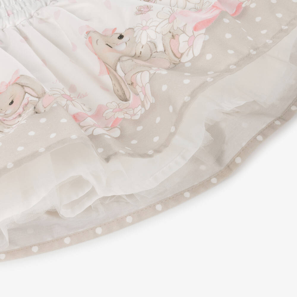 Monnalisa-Girls Ivory & Beige Cotton Bunny Print Skirt | Childrensalon Outlet