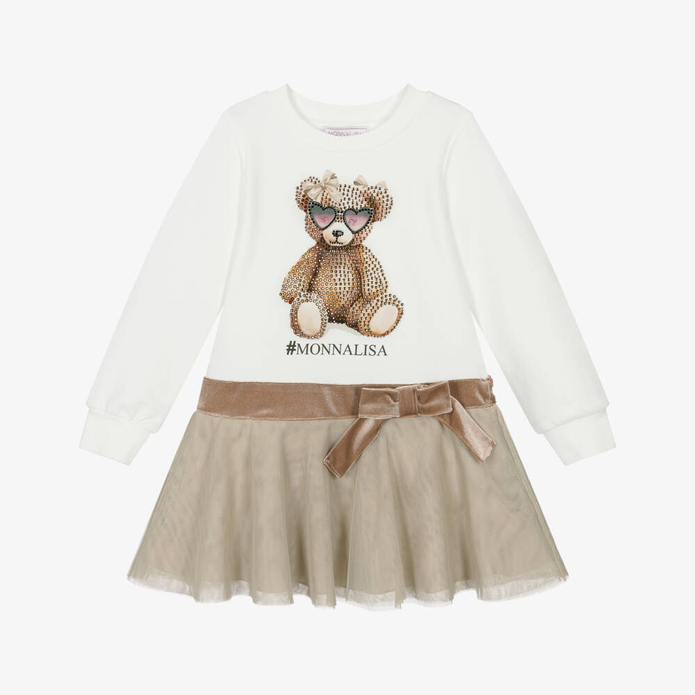 Monnalisa-Girls Ivory Beige Teddy Dress | Childrensalon Outlet