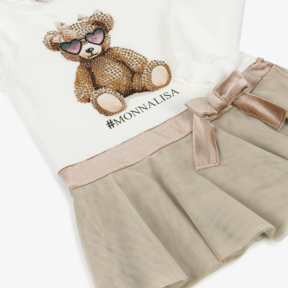 Monnalisa-Girls Ivory Beige Teddy Dress | Childrensalon Outlet
