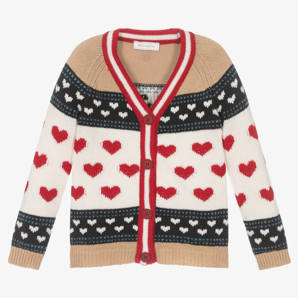 Monnalisa - Girls Ivory & Beige Wool Cardigan | Childrensalon