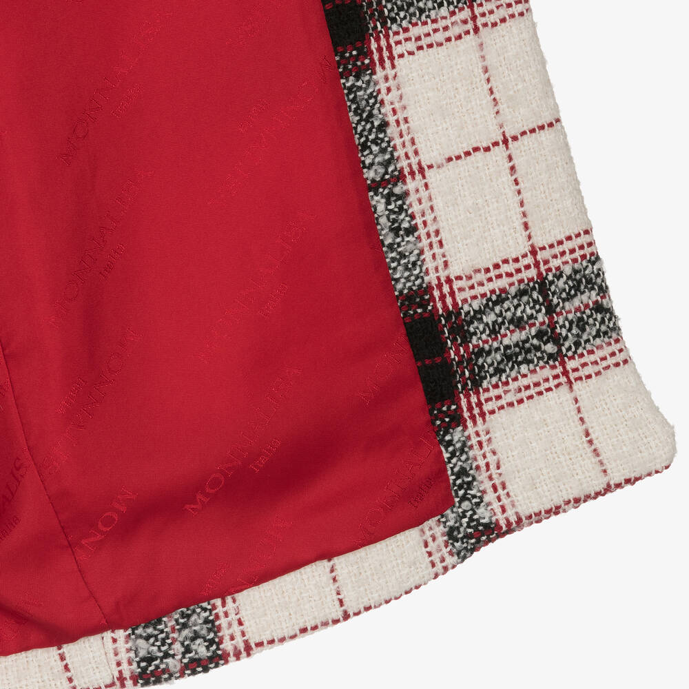 موناليزا-معطف مزيج قطن وتارتان لون عاجي وأسود وأحمر | Childrensalon Outlet